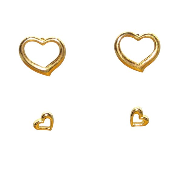 Mother Daughter Open Heart Earrings Bundle, Vintage Lot of 2 Pr, Gold Tone Studs - Picture 1 of 3